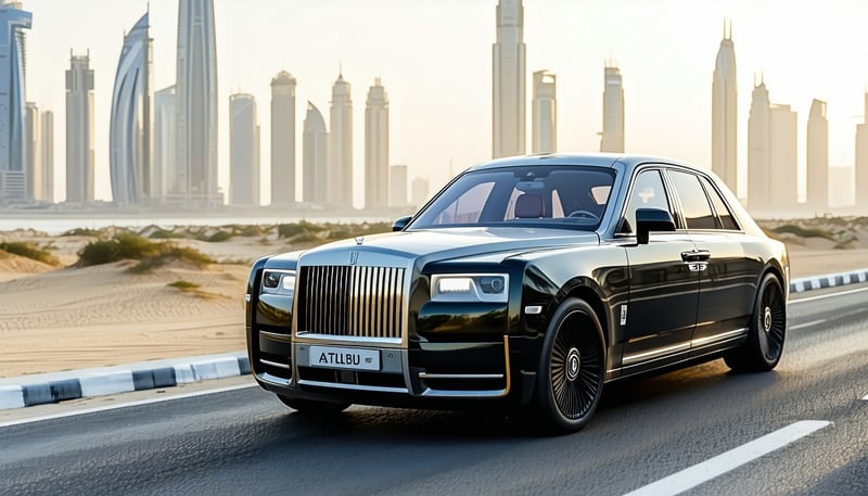 Luxury vehicle on a scenic road in Dubai Luxury vehicle on a scenic road in Dubai